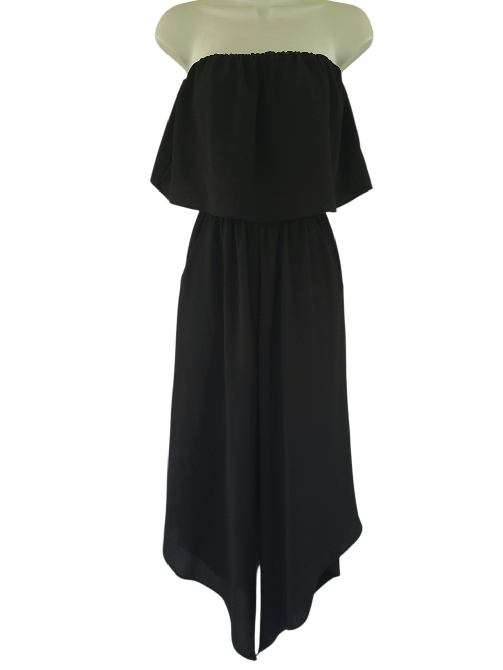 Tyche Black Strapless Layered Jumpsuit Layered Top Asymetrical Hem Size M